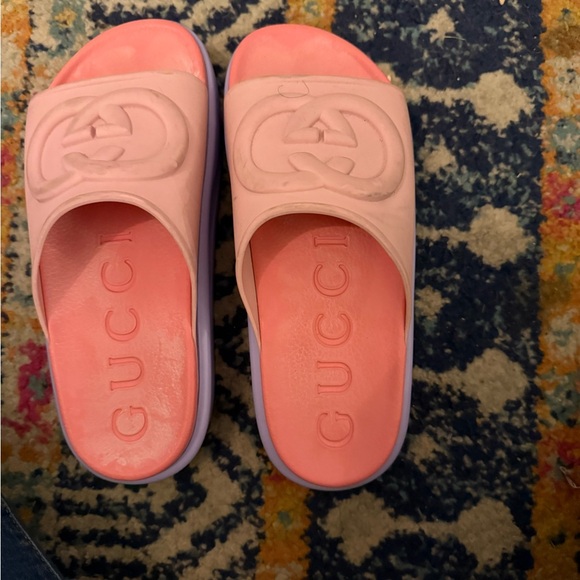 Gucci Shoes - Gucci Light Pink Logo Slides